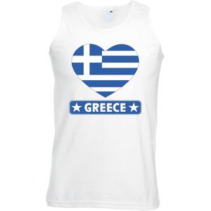 Griekenland singlet shirt/ tanktop met Griekse vlag in hart wit heren