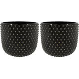 Ter Steege Plantenpot/bloempot Luxery Spike - 2x - keramiek - zwart - Bolletjes motief - D15 x H13 cm