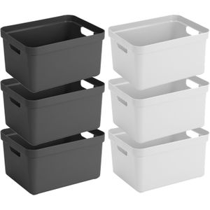 Opbergboxen/opbergmanden - 8x stuks - 32 liter - kunststof - 45 x 35 x 24 cm - zwart/wit