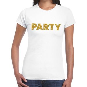 Party goud glitter tekst t-shirt wit voor dames