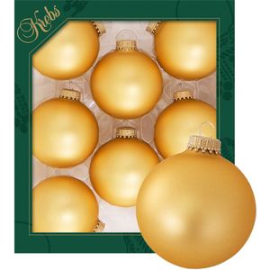 Krebs kerstballen - 8x stuks - geel/ goud - glas - 7 cm - mat