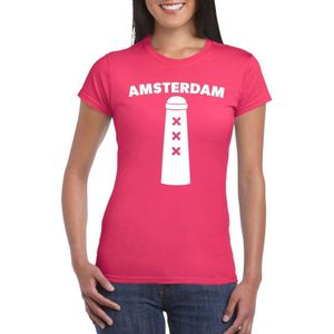 Gay Pride Amsterdam shirt roze met Amsterdammertje dames