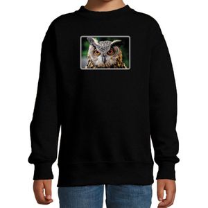 Dieren sweater met uilen foto - zwart - voor kinderen - Oehoe uil cadeau trui - sweat shirt / kleding