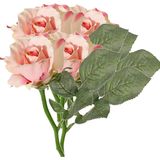 Topart Kunstbloem roos de luxe - 5x - roze - 30 cm - kunststof steel - decoratie