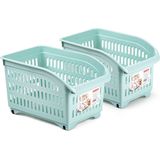 Plasticforte opberg Trolley Container - 2x - mintgroen - L30 x B18 x H19 cm - kunststof