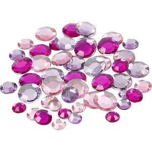 Hobby plak diamantjes mix - 720x -  paars/roze - rond - diverse formaten - DIY strass steentjes