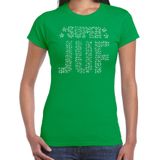 Glitter Super Juf t-shirt groen met steentjes/ rhinestones voor dames - Lerares cadeau shirts - Glitter kleding/foute party outfit