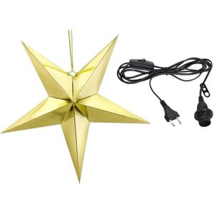 Kerstster decoratie gouden ster lampion 70 cm inclusief zwarte lichtkabel