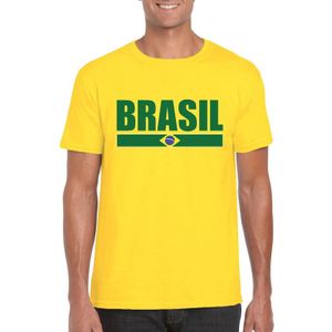 Geel Brazilie supporter t-shirt voor heren - Braziliaanse vlag shirts
