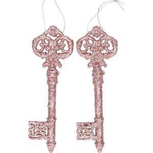 2x Kerstboomdecoratie oud roze sleutels 15 cm - roze kerstboomversiering - kerstdecoratie