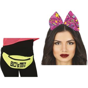 Foute 80s/90s party verkleed set - dames - diadeem en heuptasje - jaren 80/90 verkleed accessoires