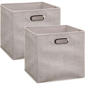 Set van 2x stuks opbergmand/kastmand 29 liter beige linnen 31 x 31 x 31 cm - Opbergboxen - Vakkenkast manden