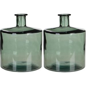 2x stuks fles vazen Guan H26 x D21 cm groen gerecycled glas - Home Deco vazen - Woonaccessoires