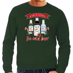 Bellatio Decorations foute kersttrui/sweater heren - IJskoud bier - groen - Christmas beer