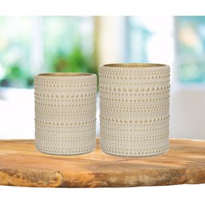 Countryfield Theelichthouders set - 2x - creme wit/goud - glas - luxe kaarsenhouders