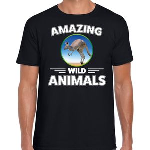 T-shirt kangoeroe - zwart - heren - amazing wild animals - cadeau shirt kangoeroe / kangoeroes liefhebber
