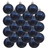 18x Donkerblauwe glazen kerstballen 6 cm - Glans/glanzende - Kerstboomversiering donkerblauw