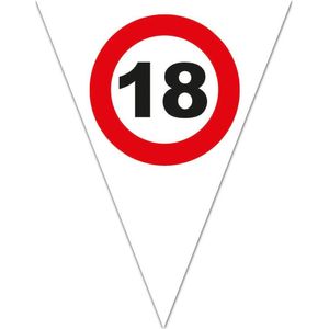 Leeftijd verjaardag vlaggenlijn met 18 jaar stopbord opdruk 5 meter - Plastic - 10-vlaggetjes per slinger - Feestartikelen/versiering