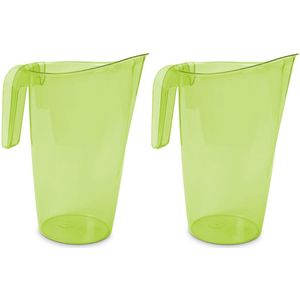 2x stuks waterkan/sapkan transparant/groen met een inhoud van 1.75 liter kunststof met handvat en schenktuit