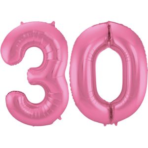 Folat Folie ballonnen - 30 jaar cijfer - glimmend roze - 86 cm - leeftijd feestartikelen verjaardag