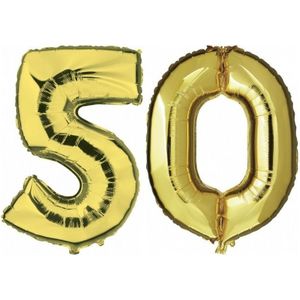 50 jaar gouden folie ballonnen 88 cm leeftijd/cijfer - Leeftijdsartikelen 50e verjaardag versiering - Heliumballonnen