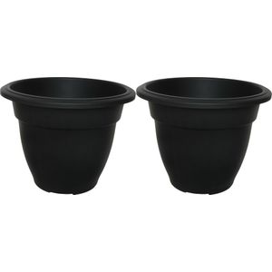 Whitefurze Buiten plantenpot/bloempot/planter - 2x - zwart - kunststof - D38 x H29 cm