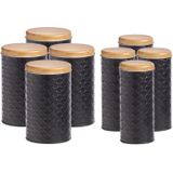 Zeller - Keuken voorraadpotten 8x - zwart/bamboe - Inhoud 1000/2000 ml