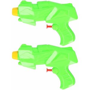 2x Mini waterpistolen/waterpistool groen van 15 cm kinderspeelgoed - waterspeelgoed van kunststof - kleine waterpistolen
