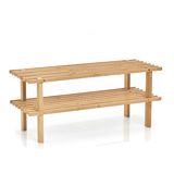 Set van 3x stuks bamboe houten schoenenrek/schoenenstandaard 2-laags 70 x 26 x 30 cm - Schoenen opbergen