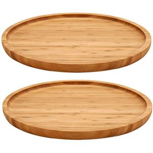 Set van 2x stuks voedsel/hapjes platte serveerplank van bamboe rond 30 cm met opstaande rand