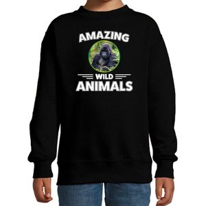 Sweater gorilla - zwart - kinderen - amazing wild animals - cadeau trui gorilla / gorilla apen liefhebber