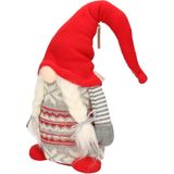 Pluche gnome/dwerg decoratie pop/knuffel rood/grijs vrouwtje 45 x 14 cm - Kerstgnomes/kerstdwergen/kerstkabouters