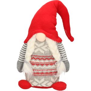 Pluche gnome/dwerg decoratie pop/knuffel rood/grijs vrouwtje 45 x 14 cm - Kerstgnomes/kerstdwergen/kerstkabouters