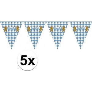 5x Vlaggenlijnen Oktoberfest 5 meter - Bierfeest feestartikelen - Versiering decoratie vlaggetjes/slingers