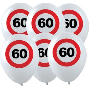 48x Leeftijd verjaardag ballonnen met 60 jaar stopbord opdruk 28 cm