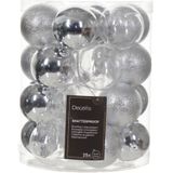 Decoris kerstballen - 25x stuks - 6 cm -kunststof - zilver