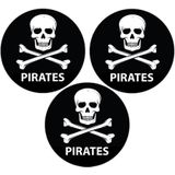 Set van 12x stuks zwarte piraten thema deur/muur sticker 14,8 cm rond - Feestartikelen/versieringen