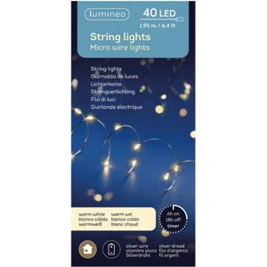 Lumineo Timer draadverlichting zilverdraad 40 warm witte lampjes -195 cm