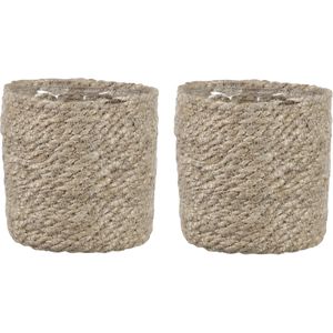 2x stuks naturel rotan planten/bloemen pot mand van gedraaid jute/riet H12 en D12 cm - Met plastic binnenkant