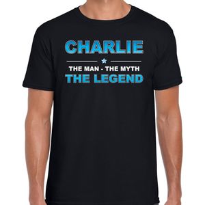 Naam cadeau Charlie - The man, The myth the legend t-shirt  zwart voor heren - Cadeau shirt voor o.a verjaardag/ vaderdag/ pensioen/ geslaagd/ bedankt
