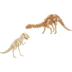 Houten 3D dieren dino puzzel set T-rex en Apatosaurus/langnek - Speelgoed bouwpakketten