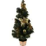 2x stuks kunstbomen/kunst kerstbomen met kerstversiering 60 cm - Kunst kerstboompjes/kunstboompjes - Kerstversiering