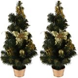 2x stuks kunstbomen/kunst kerstbomen met kerstversiering 60 cm - Kunst kerstboompjes/kunstboompjes - Kerstversiering