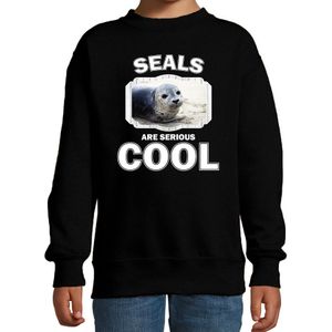 Dieren grijze zeehond sweater zwart kinderen - seals are serious cool trui - cadeau zeehond/ zeehonden liefhebber - kinderkleding / kleding
