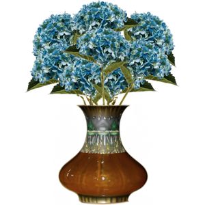 Emerald Kunstbloem hortensia tak - 8x - Annabelle - 52 cm - blauw - Kunst zijdebloem - Hydrangea