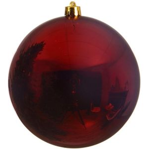 1x Grote donkerrode kunststof kerstballen van 20 cm - glans - donkerrode kerstboom versiering