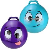 2x stuks skippyballen smiley voor kinderen paars en blauw 55 cm - Zomer buiten speelgoed