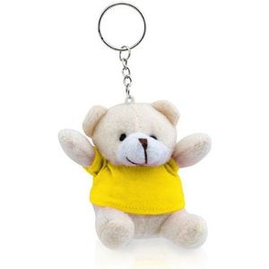 Pluche teddybeer knuffel sleutelhanger geel 8 cm - Beren dieren sleutelhangers - Speelgoed voor kinderen
