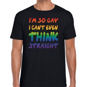 I am so gay i can't even think straight - gaypride t-shirt zwart met regenboog tekst voor heren - Gay pride