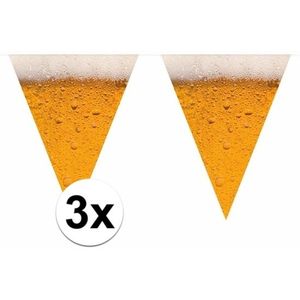 3x Bier print vlaggenlijn / slingers 6,4 meter
